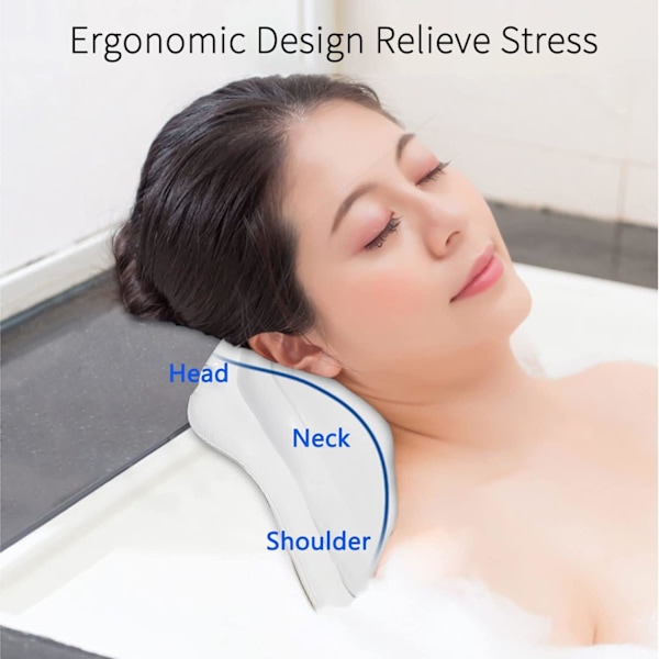 Lyxig badkudde för spa-liknande avkoppling, halkfria sugproppar, vattentätt nackstöd, ventilerande Air Mesh-tyg, justerbar ergonomisk design