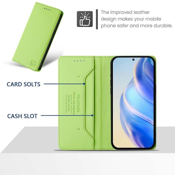 För Samsung Galaxy A26 5G Läderfodral RINACASIS RC01 Telefonfodral med RFID-blockerande Plånboksstativ (Grön, Grön)