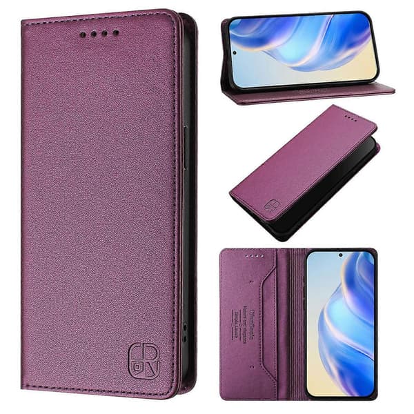 För iPhone 17 Läderfodral RINACASIS RC01 Telefonfodral med RFID-blockerande plånboksstativ (Violett)