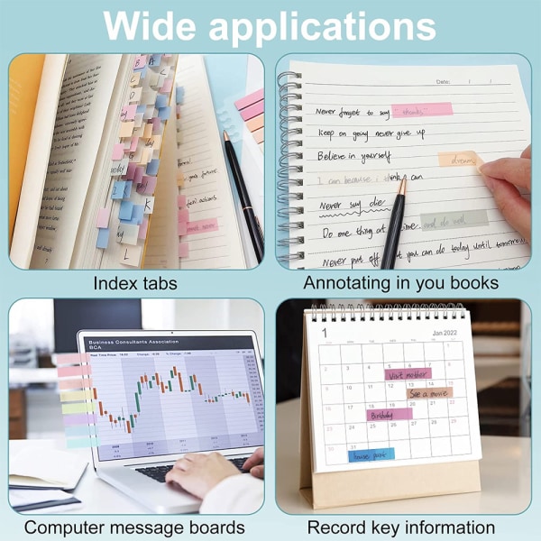 Värikkäät itseliimautuvat kirjanmerkki-indeksitarrat, kirjoitettava sivu