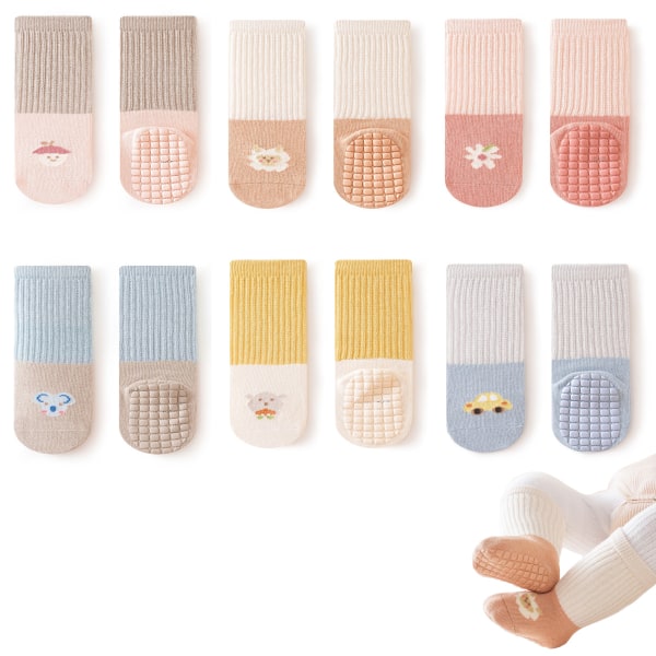 6 paria liukumattomia baby sukkia, toddler sukkia, joissa on kädensijat Kids Crew