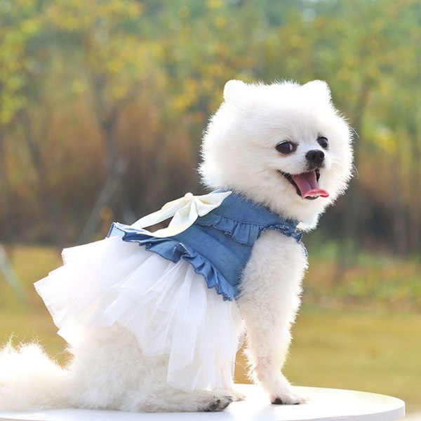 Husdjur vår- och sommarkläder Hundbröllopsklänning Denimkjol