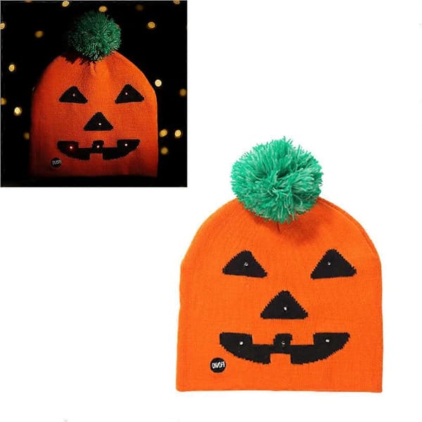 Halloween Lysende Hue Strikket til at Bære Orange Græskar Beanie A