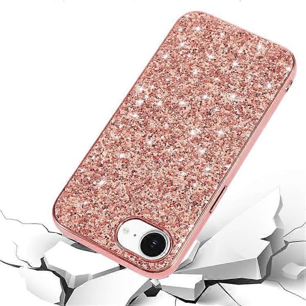 Kompatibel med iPhone 16e fodral TPU + PC glittrande glitter telefon baksida guld