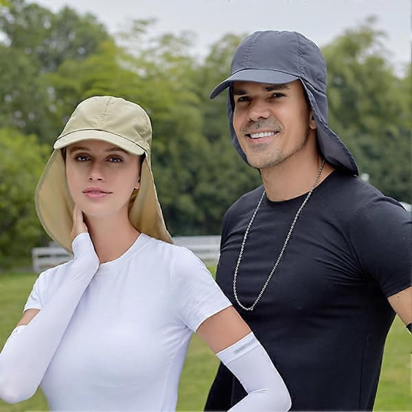 Solhat med nakkeklap og bred skygge, store kanter, sammenfoldelig solbeskyttelse, unisex solhat til sommer A