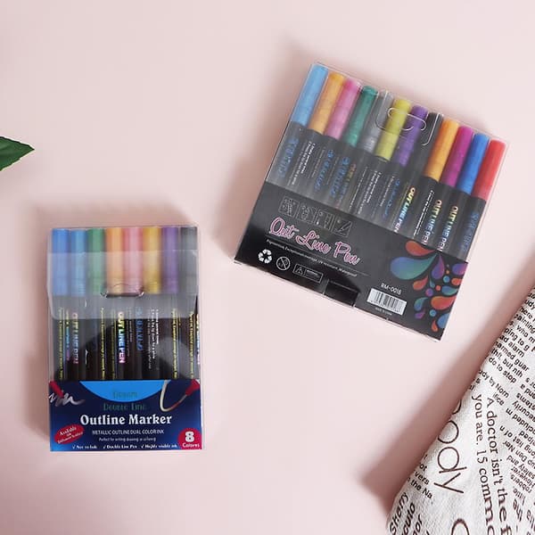 Dobbeltlinje Outline Highlighter Penner Glatt Blekk Highlighter Bursdagsgave til Barn A