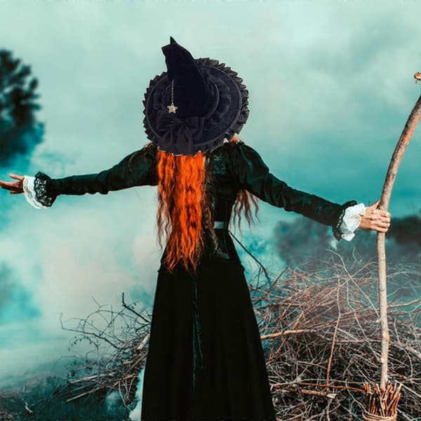 Halloween Troldmandshat Stor Sort Heksehat Sløjfe Heksehætter Mode Spids Hat Halloween Cosplay Kostumer Lilla sort A