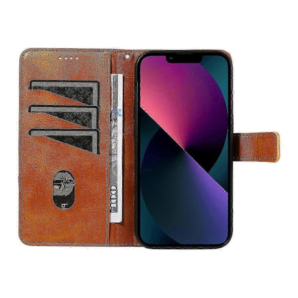 Til iPhone 14 etui pung geometrisk PU læder telefoncover kalvetekstur m A