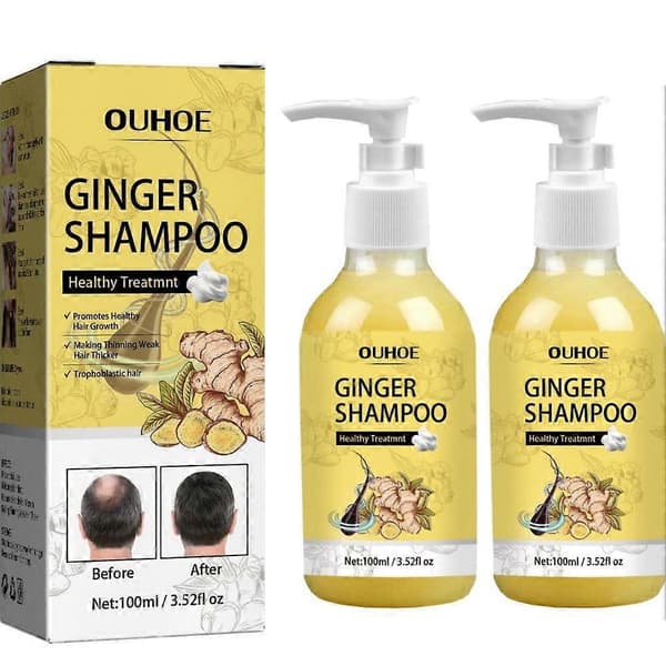 Ingefær Hårvækst Shampoo, Ingefær Reparationsshampoo, Ingefær Shampoo, Anti Hårtab Ingefær Shampoo (2 stk.)