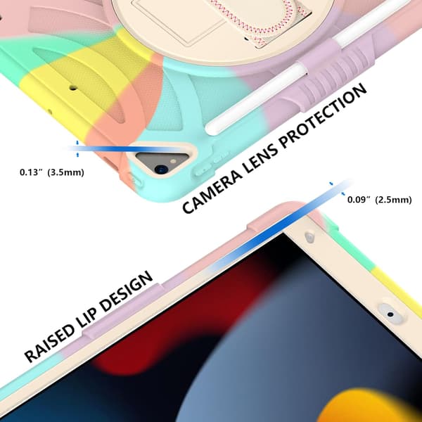 Fodral för iPad 9:e generationen, iPad 10,2 tums fodral med pennhållare, axelrem, stativ, [360 roterande handrem] för 9:e/8:e/7:e