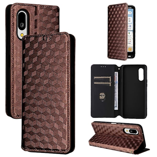 Cubic Grid Texture Flip Leather Phone Case (brun, for Sharp Basio Active3)