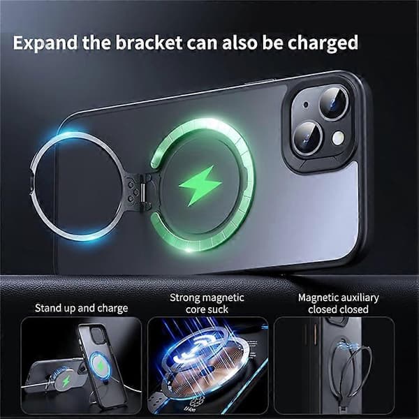 Kompatibel med iPhone 14 Plus telefondeksel, støtteben, matt bakdeksel kompatibelt med MagSafe A