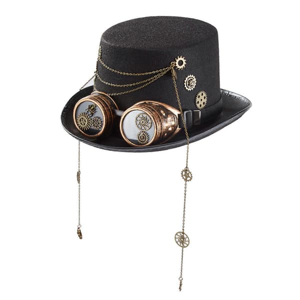 Retro Høj Hat Steampunk Hat Halloween Hat med Gearkæde Victorianske Briller Performance Hat Høj Hat til Halloween Sort A