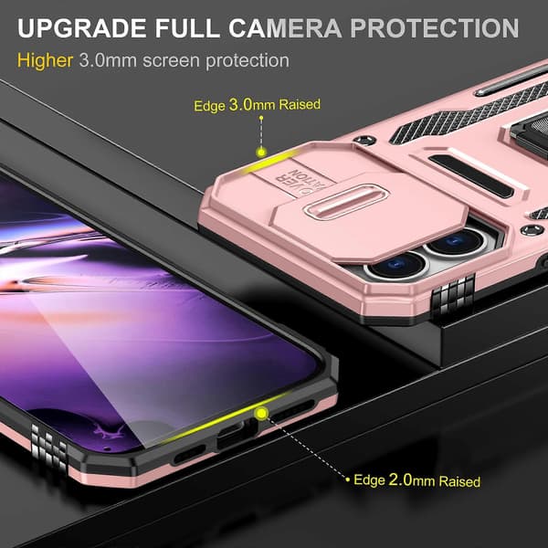 Armor Series för iPhone 16 Plus Fodral Justerbart Stöd PC+TPU Telefonfodral med Skjutbart Linsskydd A