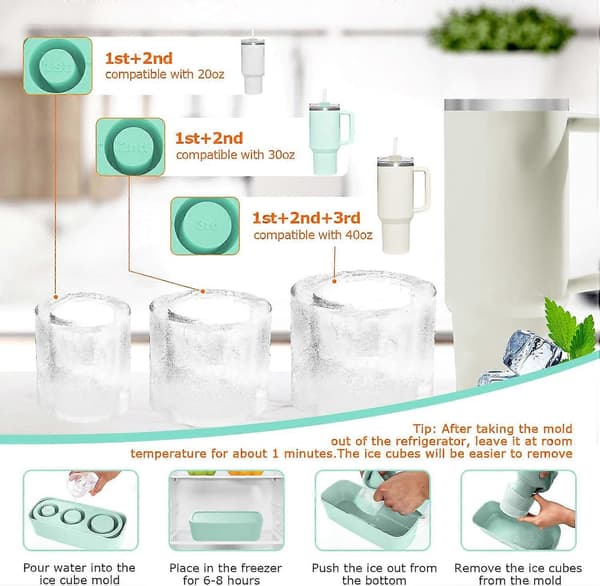 Isform Silikon Isbitsform Tillverkningslåda med lock Popsicle Form kompatibel med Stanley Cup Lätt att släppa Isform Isglass Gör Is A