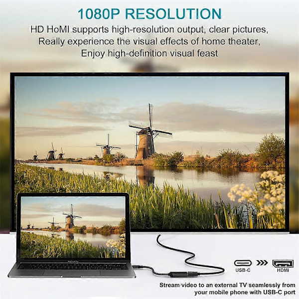 Til telefon Android Type C til HDMI USB 3.1 kabeladapter 4K HD TV videokonverter