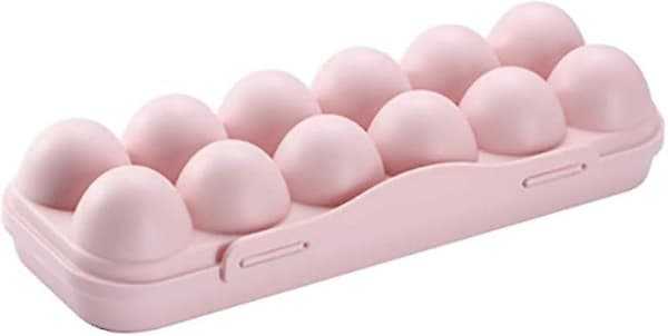 Äggförvaringslåda i plast med lock för 12 ägg, lämplig för kylskåp, utomhus (rosa) A