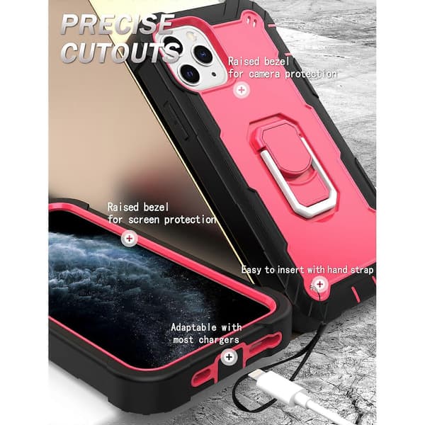 Til iPhone 11 Pro PC + gummi 3-lags støtsikkert beskyttelsesdeksel med roterende holder
