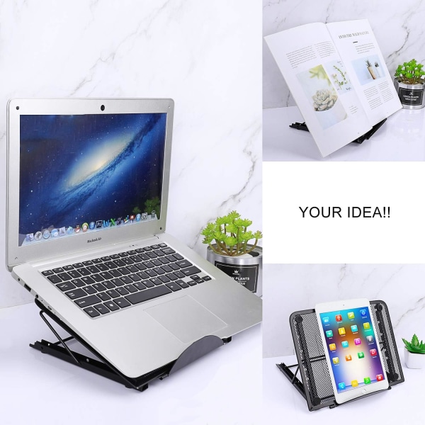 Laptopstativ Ventilert flervinklet notebookstativ Sammenleggbar nettbrettholder i rustfritt stål for MacBook Air Pro Lenovo Dell Black