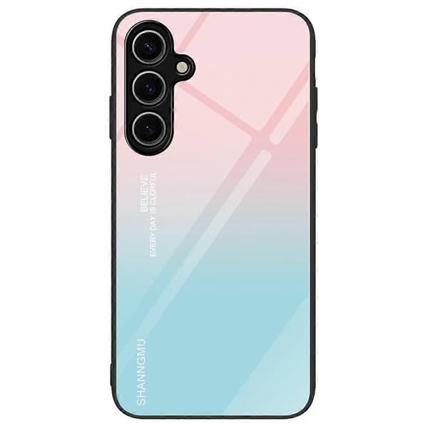 För Samsung Galaxy S24 FE Telefonfodral Mönsterdesign Härdat Glas+PC+TPU Telefonfodral Gradient Rosa Blå