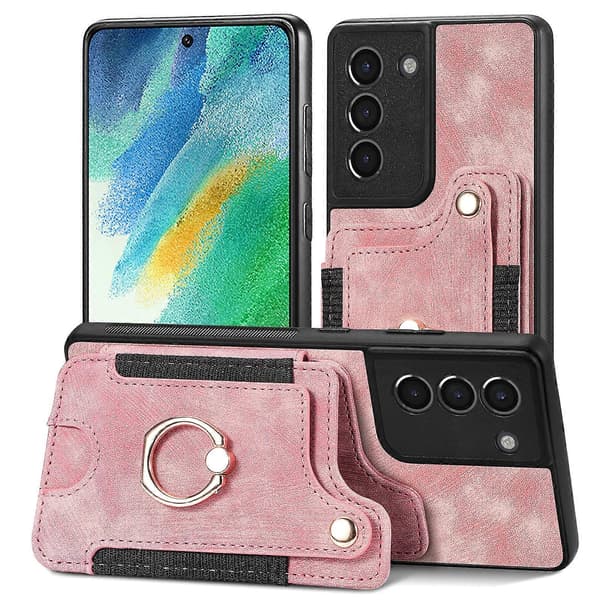 Til Samsung Galaxy S21 FE 5G Retro Skin-feel Ring Multi-kort Pung Telefoncover-Sort
