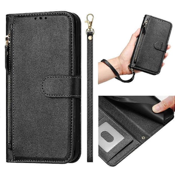 Flip-etui til Xiaomi 10T PRO 5G lynlås kortholder PU læder magnetisk sort