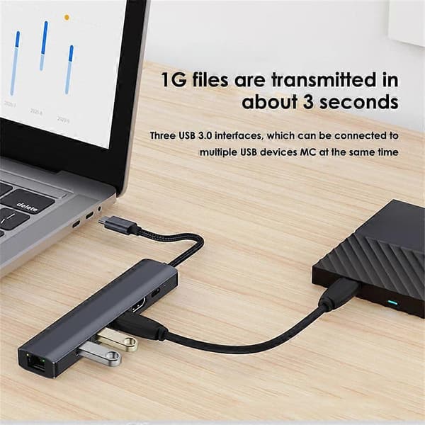 Projektionsfunktion HDMI-kompatibel 4K 100W PD Hub 6 i 1 USB 3.0 Adapter Rj45 USB-C