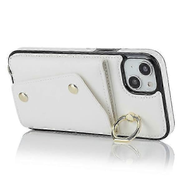 Blixtlåsplånbok Telefonfodral Kompatibel med iPhone 13 mini PU-läderbelagd TPU Roterande Ring Kickstand Telefonfodral A