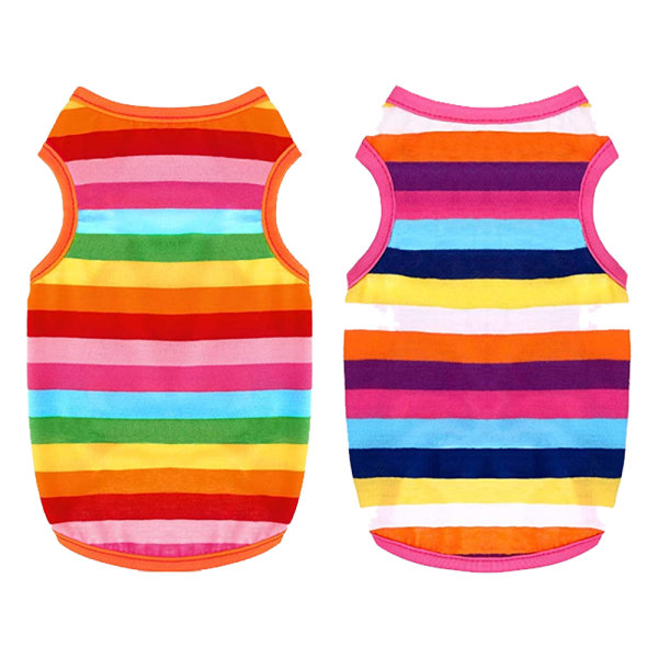 4 Pieces Dog Rainbow Stripe Soft Puppy Summer T-Shirts