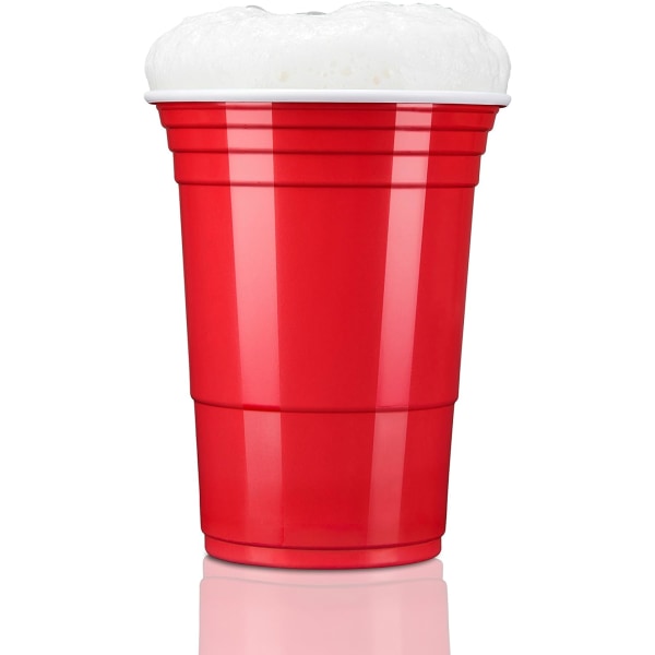 50 Beer Pong-koppar återanvändbara |Festmuggar 473ml - 16oz |Beerpong, Röda Koppar extra starka |Röd plastmugg