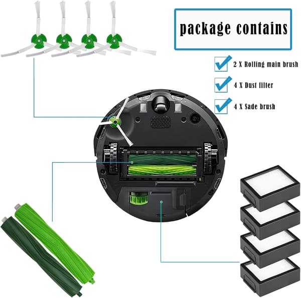 Reservedele Børster til iRobot Roomba i, e, & j Serie E3 E5 E6 E7 i7 i7+/i7 Plus j7 i6 i8 i3 i3+ i4 Plus 3150, Tilbehørssæt Filtre Side