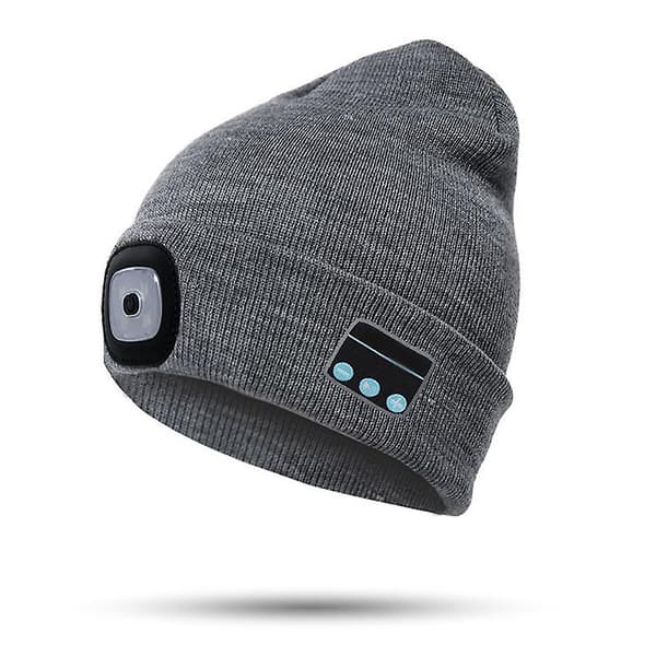 Bluetooth lue med LED-hodelykt, oppladbar lue med trådløs Bluetooth, vintervarm strikkelue, ny A