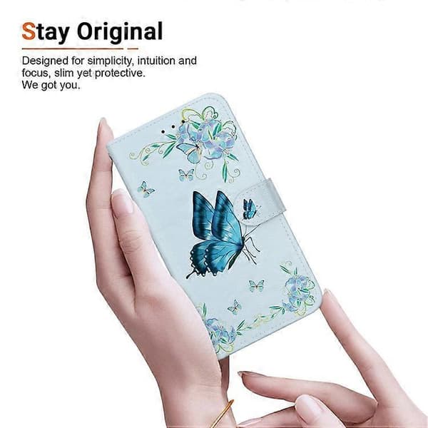 Kompatibel med iPhone 16 Plus Plånboksfodral Mönstertryck Läder Telefonfodral Blå