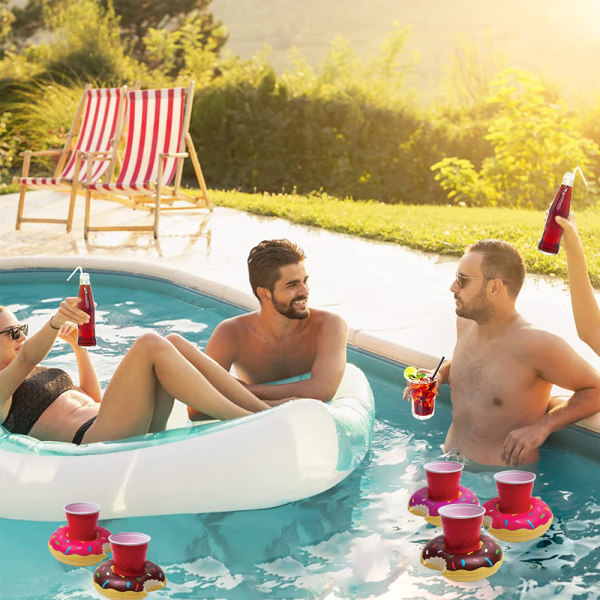 6 st söta Donut Pool Drink Holder Återanvändbar Uppblåsbar Flytande Kopp