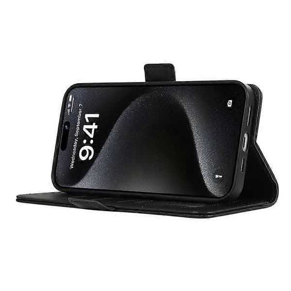 ABEEL Kompatibel med iPhone 16 Stand Etui RFID Blokerende Læder Pung Telefon Cover Sort