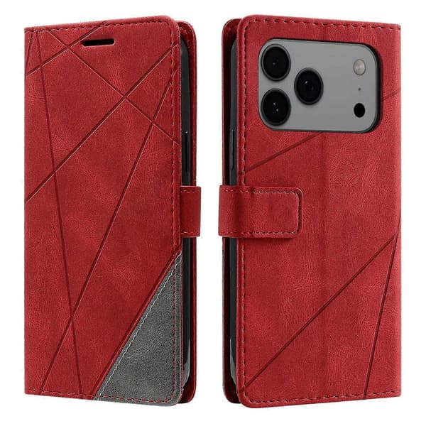 For iPhone 17 Pro Max-deksel med pregede linjer i PU-skinn og lommebok A
