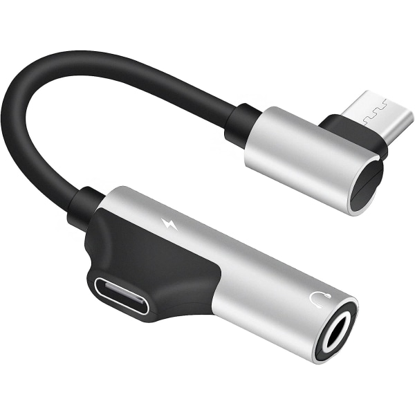 USB-C till 3,5 mm hörlursuttag Adapter och laddare 90 grader