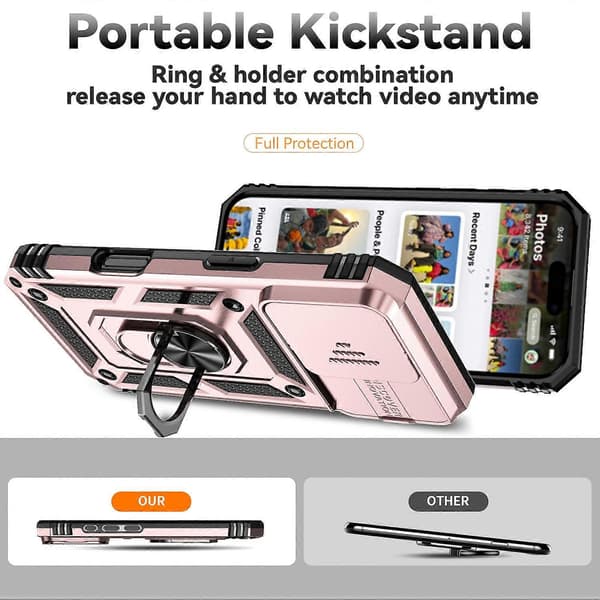 For iPhone 16 Pro Max Deksel Ringstativ Skyvbart Kameralokk PC+TPU Telefondeksel A