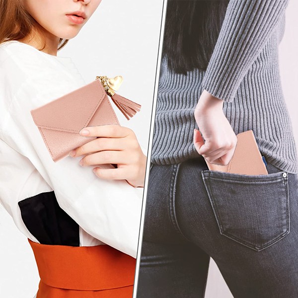 Dam plånbok Kreditkortshållare Mini Bifold Purse, Fashion Travel Purse PU Läder Clips