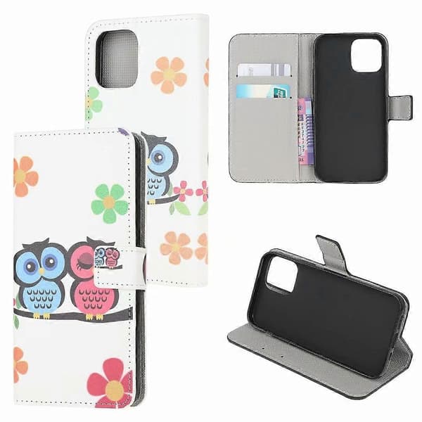 Etui til iPhone 13 Pro Par Ugle Malet Læder Kortplads Pung Print No11741 A