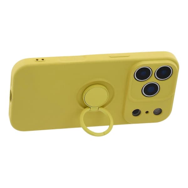 For iPhone 17 Pro Max silikondeksel med stroppringstativ telefondeksel (gul, gul)