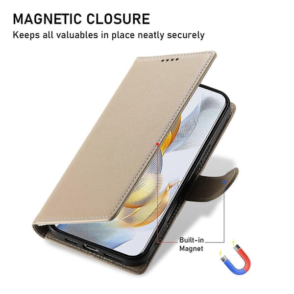 Til Huawei nova 14 Pro 5G etui Magnetisk snap Litchi tekstur læderpung telefoncover med håndledsrem