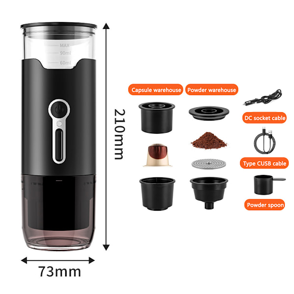 Elektrisk Portabel Kaffebryggare, USB-uppladdningsbar med Keramisk Malningsteknik, Kompakt & Transparent för Espressobryggning, Långsam Malning Bevarar