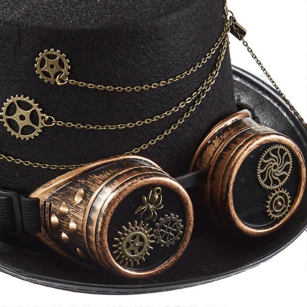 Retro Høj Hat Steampunk Hat Halloween Hat med Gearkæde Victorianske Briller Performance Hat Høj Hat til Halloween Sort A