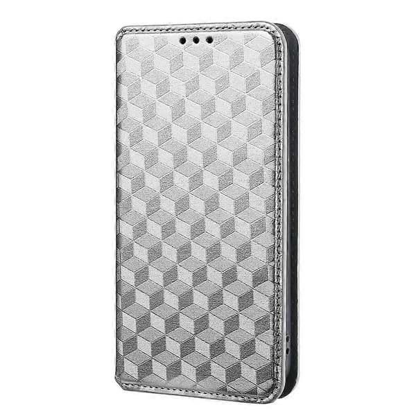 Cubic Grid Texture Flip Læder Telefoncover (Sølv, Til Sharp Aquos R8 Pro / Leica Leitz Phone 3)