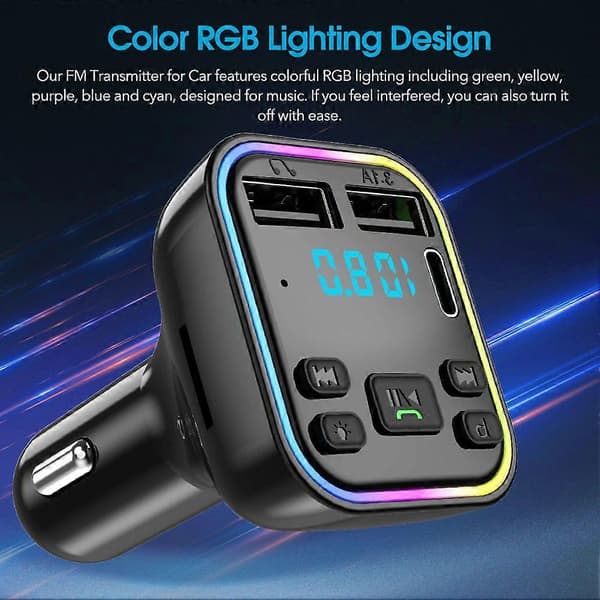 Bil FM-sender Bluetooth Radio MP3-spiller Musikk RGB Lys Lader Kit USB