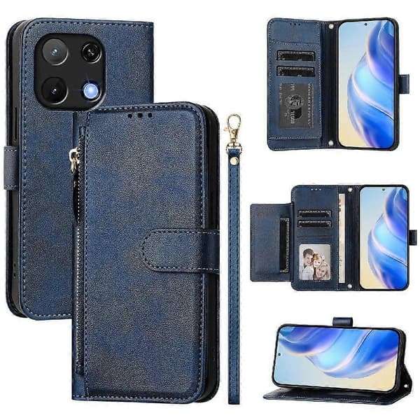 Flip-etui til UMIDIGI Note 90 PU-læder magnetisk lynlås kortholder blå