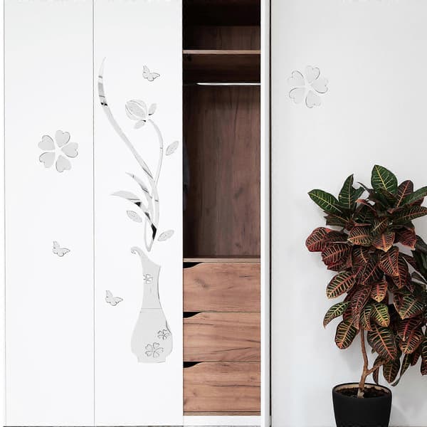 Akryl Spegel Väggdekal Dekorativ Plommonblomdesign för Sovrum och Vardagsrum 1 Set A