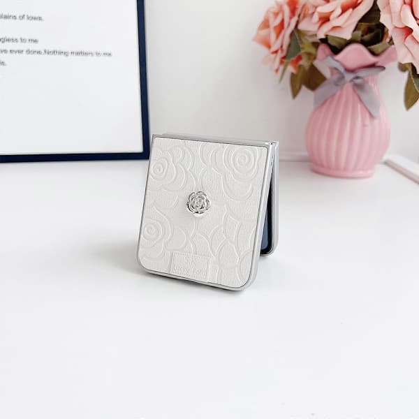 3D Camellia Plaid Fabric DIY PC-telefondeksel Hvit