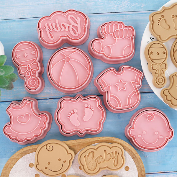 Baby Cookie Mold Set - 8 stykker - Trykte prægede kageforme